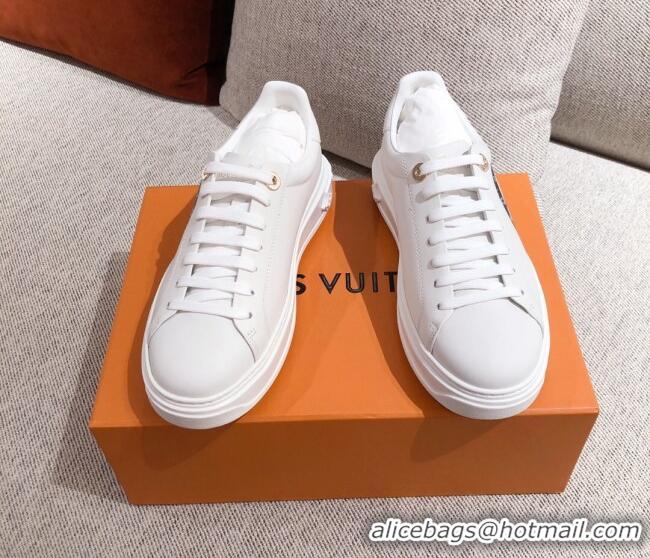 Low Price Louis Vuitton Time Out Leather Sneakers with LV Circle 111666 White