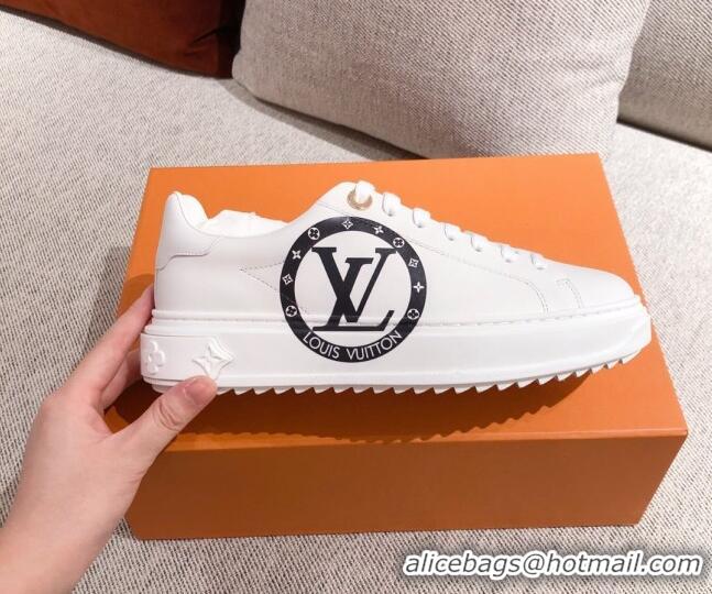 Low Price Louis Vuitton Time Out Leather Sneakers with LV Circle 111666 White