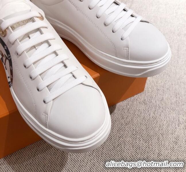 Low Price Louis Vuitton Time Out Leather Sneakers with LV Circle 111666 White