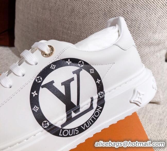 Low Price Louis Vuitton Time Out Leather Sneakers with LV Circle 111666 White