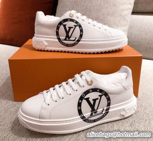 Low Price Louis Vuitton Time Out Leather Sneakers with LV Circle 111666 White