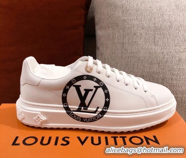 Low Price Louis Vuitton Time Out Leather Sneakers with LV Circle 111666 White