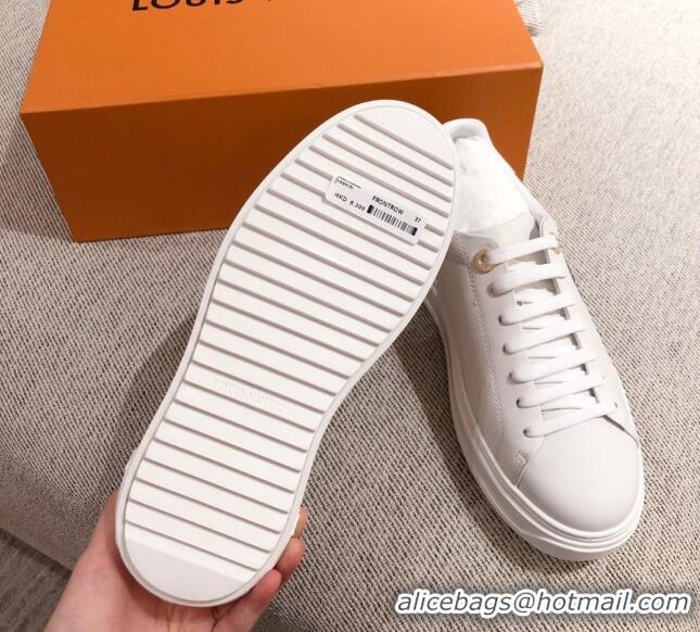 Low Price Louis Vuitton Time Out Leather Sneakers with LV Circle 111666 White