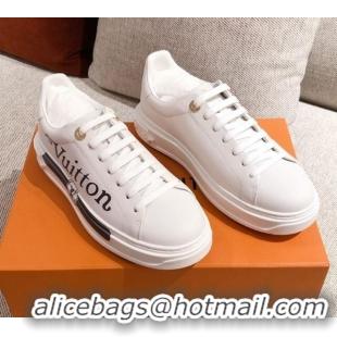 Perfect Louis Vuitton Time Out Leather Sneakers with LV Circle 111667 White