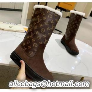 Most Popular Louis Vuitton Breezy Flat Mid-High Boots in Coffee Brown Monogram Suede 120245