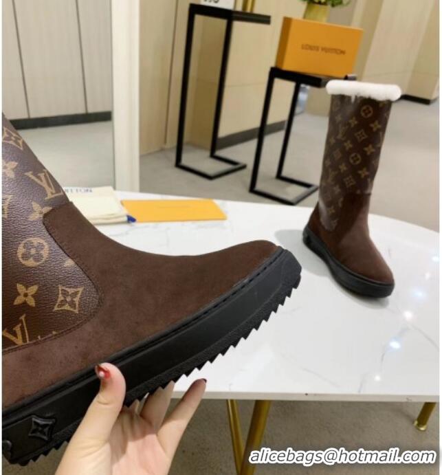 Most Popular Louis Vuitton Breezy Flat Mid-High Boots in Coffee Brown Monogram Suede 120245