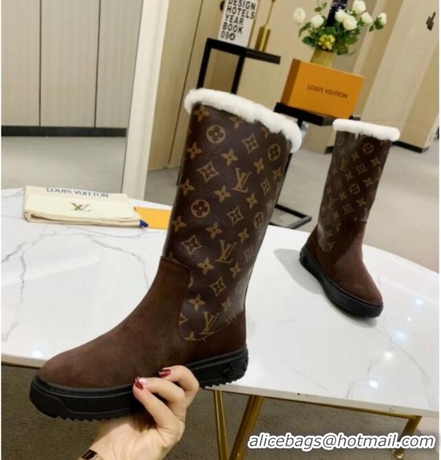 Most Popular Louis Vuitton Breezy Flat Mid-High Boots in Coffee Brown Monogram Suede 120245