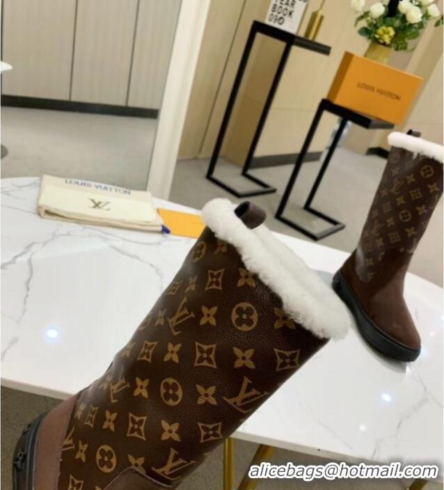 Most Popular Louis Vuitton Breezy Flat Mid-High Boots in Coffee Brown Monogram Suede 120245