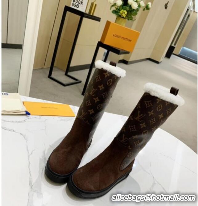 Most Popular Louis Vuitton Breezy Flat Mid-High Boots in Coffee Brown Monogram Suede 120245