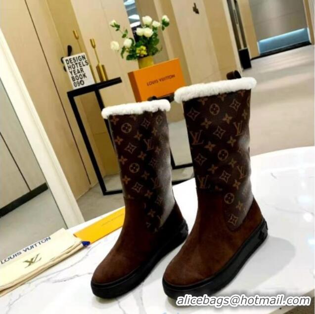 Most Popular Louis Vuitton Breezy Flat Mid-High Boots in Coffee Brown Monogram Suede 120245