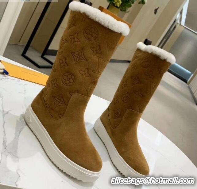 Most Popular Louis Vuitton Breezy Flat Mid-High Boots in Coffee Brown Monogram Suede 120245