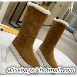 Unique Style Louis Vuitton Breezy Flat Mid-High Boots in Camel Brown Monogram Suede 120246