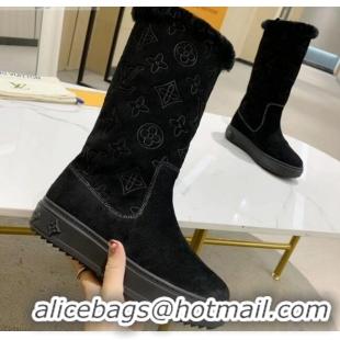 Top Grade Louis Vuitton Breezy Flat Mid-High Boots in Black Monogram Suede 120247