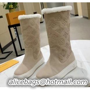 Sumptuous Louis Vuitton Breezy Flat Mid-High Boots in Beige Monogram Suede 120248