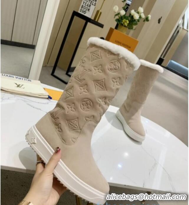 Sumptuous Louis Vuitton Breezy Flat Mid-High Boots in Beige Monogram Suede 120248