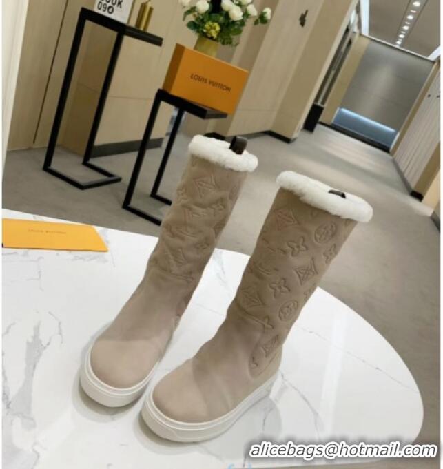 Sumptuous Louis Vuitton Breezy Flat Mid-High Boots in Beige Monogram Suede 120248