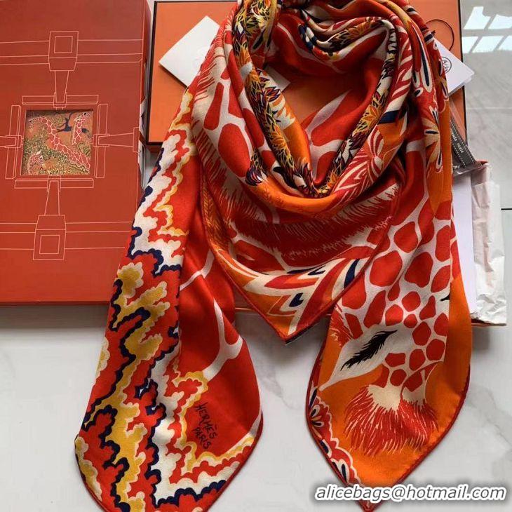 Top Quality Hermes Cashmere With Silk Square Scarf 140x140cm H2081001 Orange