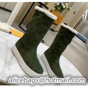 Hot Style Louis Vuitton Breezy Flat Mid-High Boots in Green Monogram Suede 120248