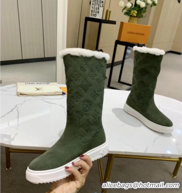 Hot Style Louis Vuitton Breezy Flat Mid-High Boots in Green Monogram Suede 120248