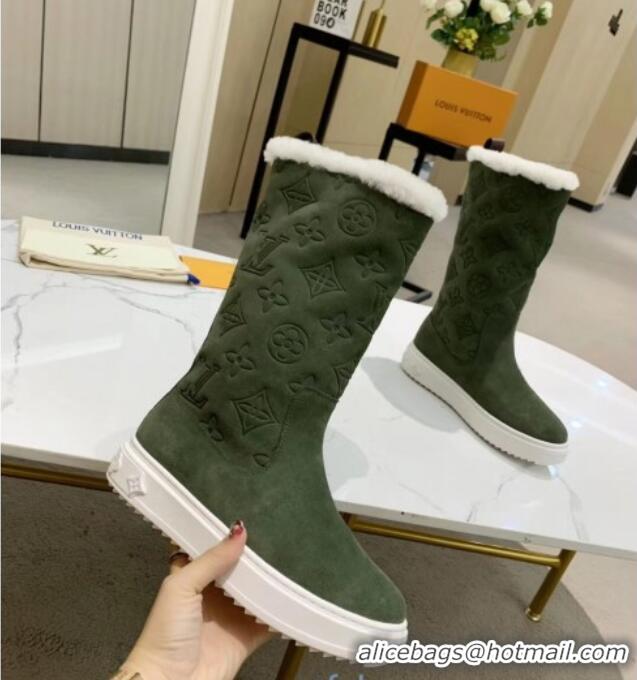 Hot Style Louis Vuitton Breezy Flat Mid-High Boots in Green Monogram Suede 120248