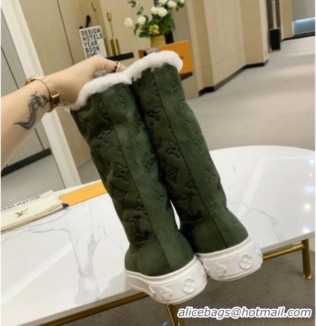 Hot Style Louis Vuitton Breezy Flat Mid-High Boots in Green Monogram Suede 120248