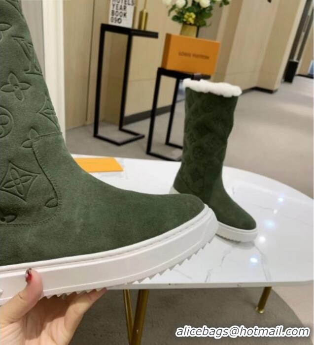 Hot Style Louis Vuitton Breezy Flat Mid-High Boots in Green Monogram Suede 120248