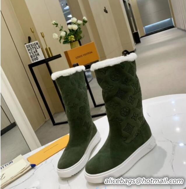 Hot Style Louis Vuitton Breezy Flat Mid-High Boots in Green Monogram Suede 120248