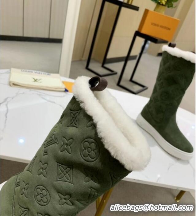 Hot Style Louis Vuitton Breezy Flat Mid-High Boots in Green Monogram Suede 120248