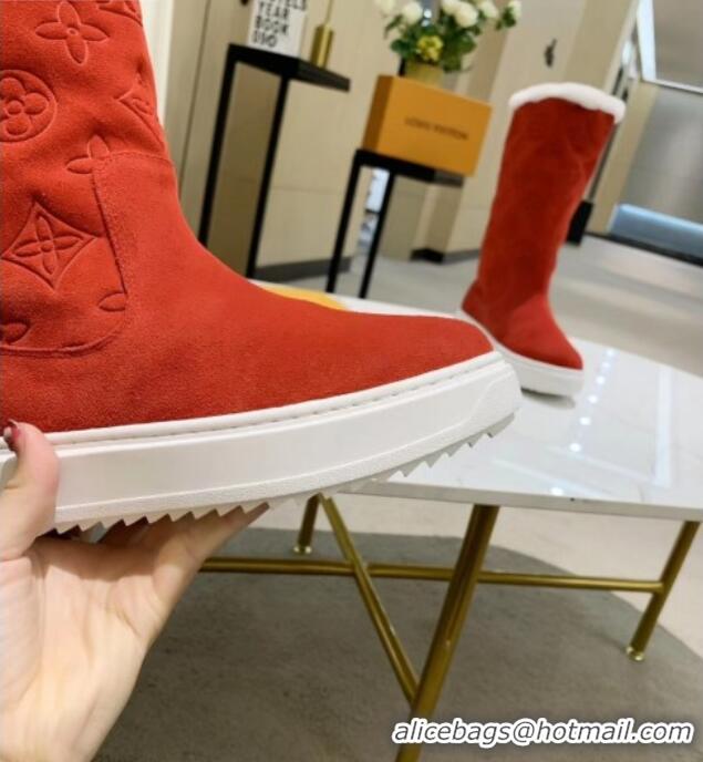 Good Quality Louis Vuitton Breezy Flat Mid-High Boots in Red Monogram Suede 120248