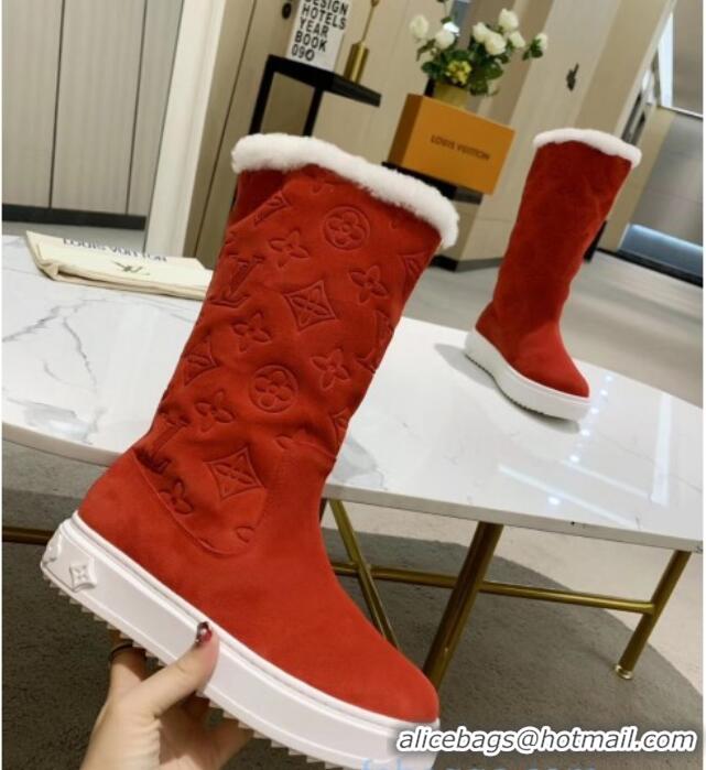 Good Quality Louis Vuitton Breezy Flat Mid-High Boots in Red Monogram Suede 120248