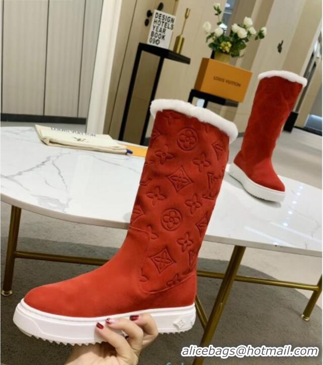 Good Quality Louis Vuitton Breezy Flat Mid-High Boots in Red Monogram Suede 120248