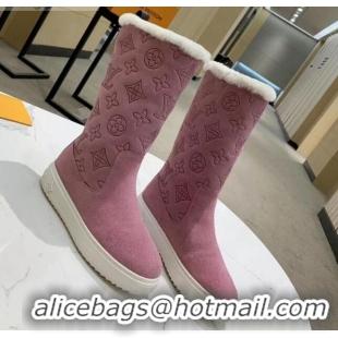 Good Looking Louis Vuitton Breezy Flat Mid-High Boots in Pink Monogram Suede 120248