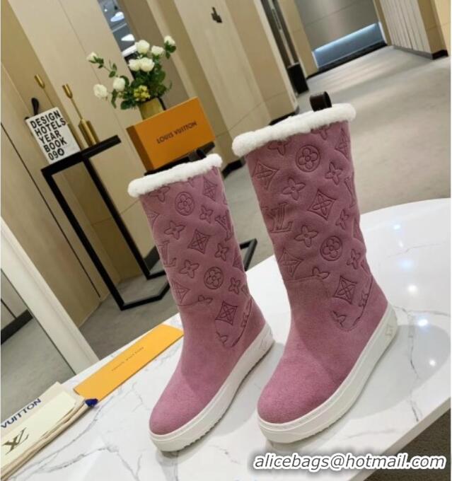 Good Looking Louis Vuitton Breezy Flat Mid-High Boots in Pink Monogram Suede 120248