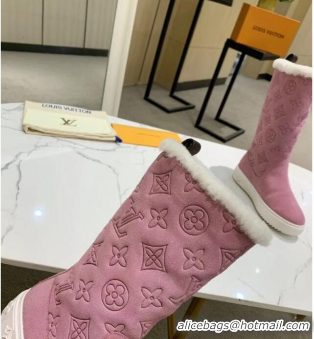 Good Looking Louis Vuitton Breezy Flat Mid-High Boots in Pink Monogram Suede 120248