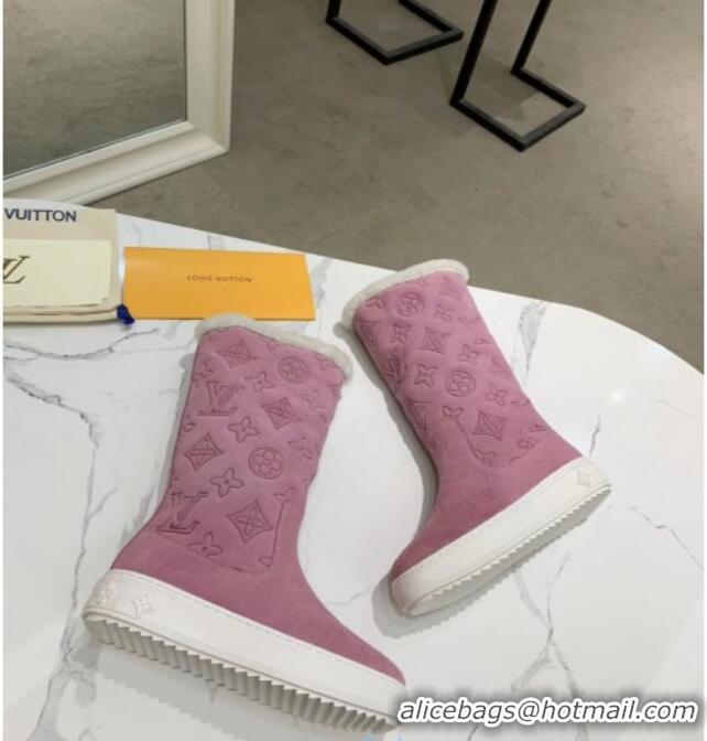 Good Looking Louis Vuitton Breezy Flat Mid-High Boots in Pink Monogram Suede 120248