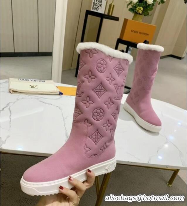 Good Looking Louis Vuitton Breezy Flat Mid-High Boots in Pink Monogram Suede 120248