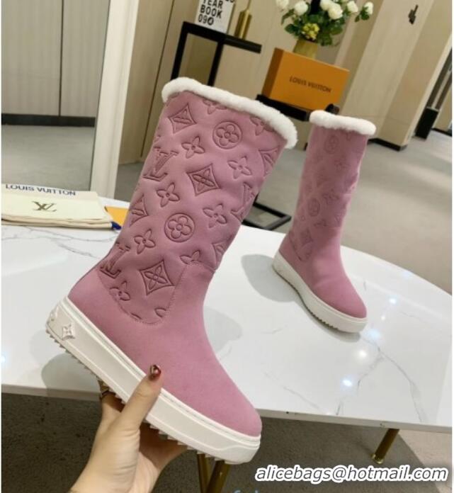 Good Looking Louis Vuitton Breezy Flat Mid-High Boots in Pink Monogram Suede 120248