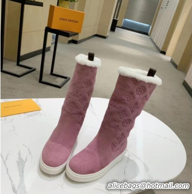 Good Looking Louis Vuitton Breezy Flat Mid-High Boots in Pink Monogram Suede 120248