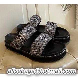 Good Quality Louis Vuitton Since 1854 Flat Sandals 120383 Black 