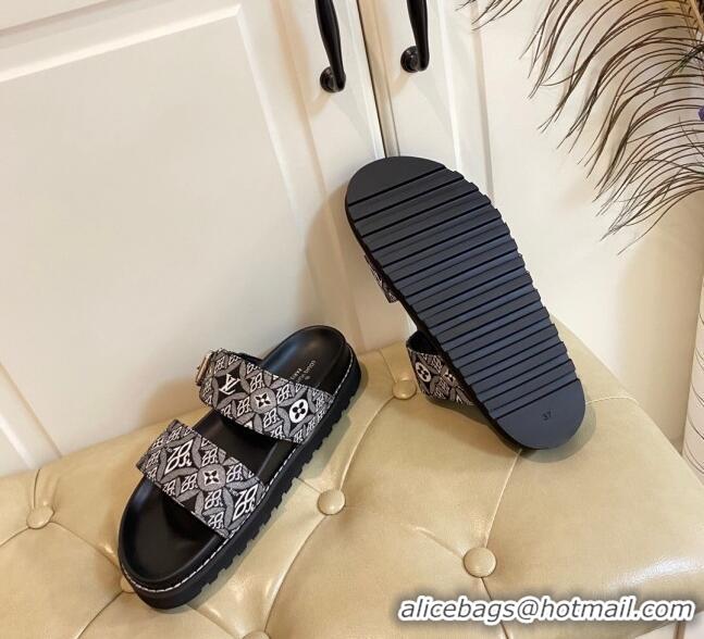 Good Quality Louis Vuitton Since 1854 Flat Sandals 120383 Black 