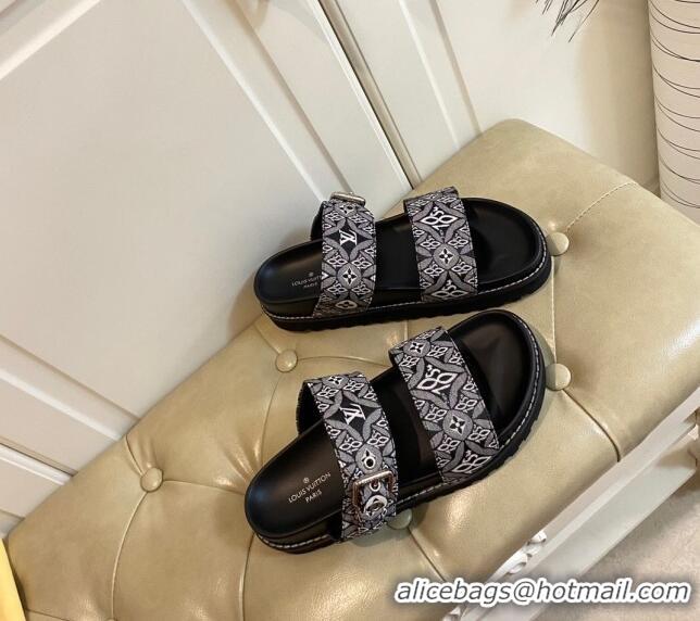 Good Quality Louis Vuitton Since 1854 Flat Sandals 120383 Black 