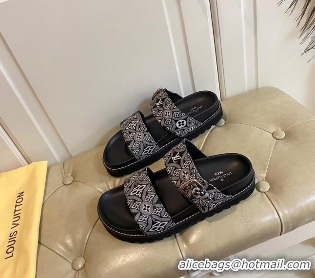 Good Quality Louis Vuitton Since 1854 Flat Sandals 120383 Black 