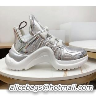 Top Sale Louis Vuitton LV Archlight Metallic Leather Sneakers Silver 120443