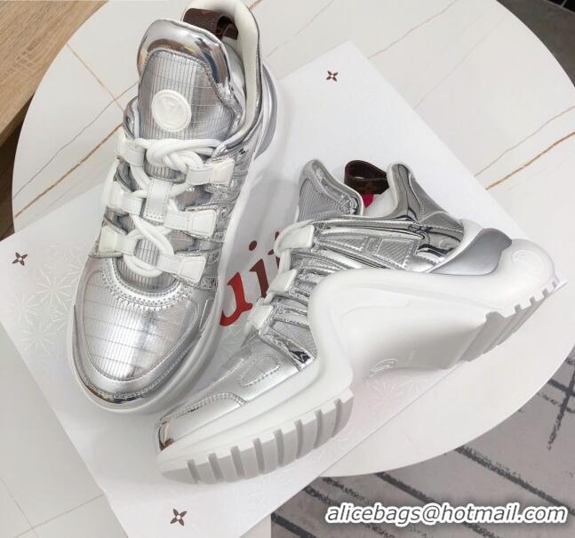 Top Sale Louis Vuitton LV Archlight Metallic Leather Sneakers Silver 120443