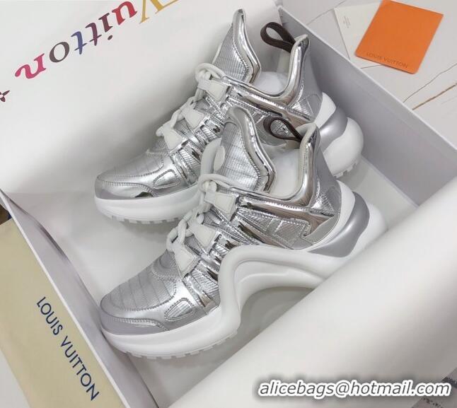 Top Sale Louis Vuitton LV Archlight Metallic Leather Sneakers Silver 120443