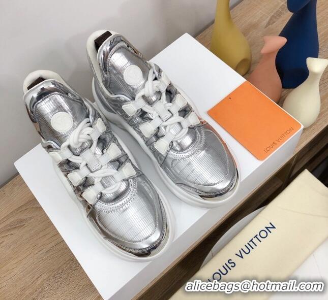 Top Sale Louis Vuitton LV Archlight Metallic Leather Sneakers Silver 120443