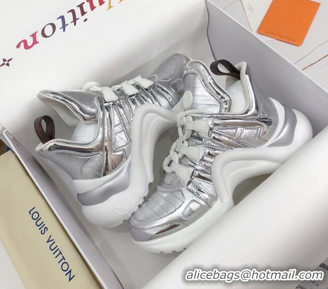 Top Sale Louis Vuitton LV Archlight Metallic Leather Sneakers Silver 120443