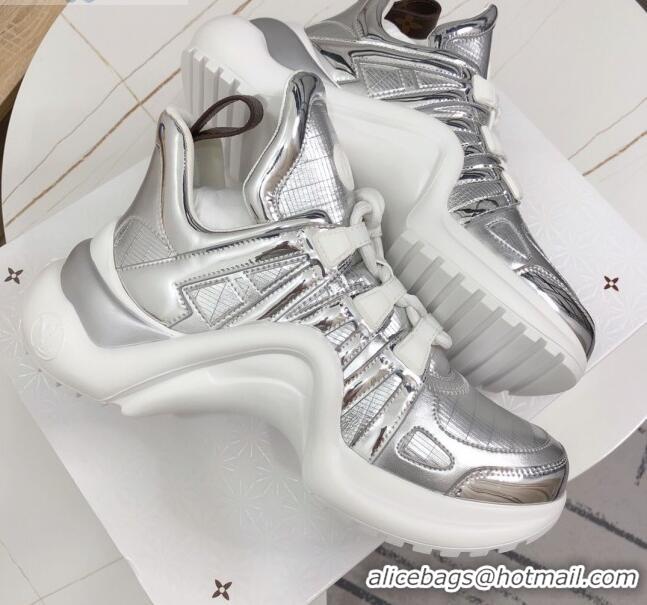 Top Sale Louis Vuitton LV Archlight Metallic Leather Sneakers Silver 120443