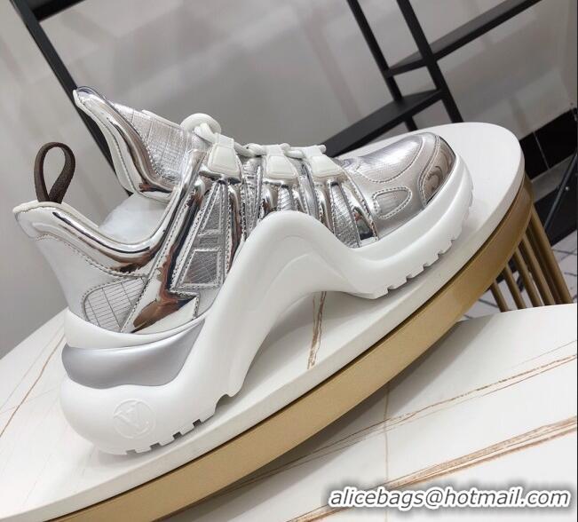 Top Sale Louis Vuitton LV Archlight Metallic Leather Sneakers Silver 120443