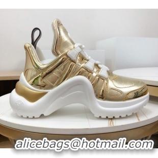 Best Luxury Louis Vuitton LV Archlight Metallic Leather Sneakers 120443 Gold